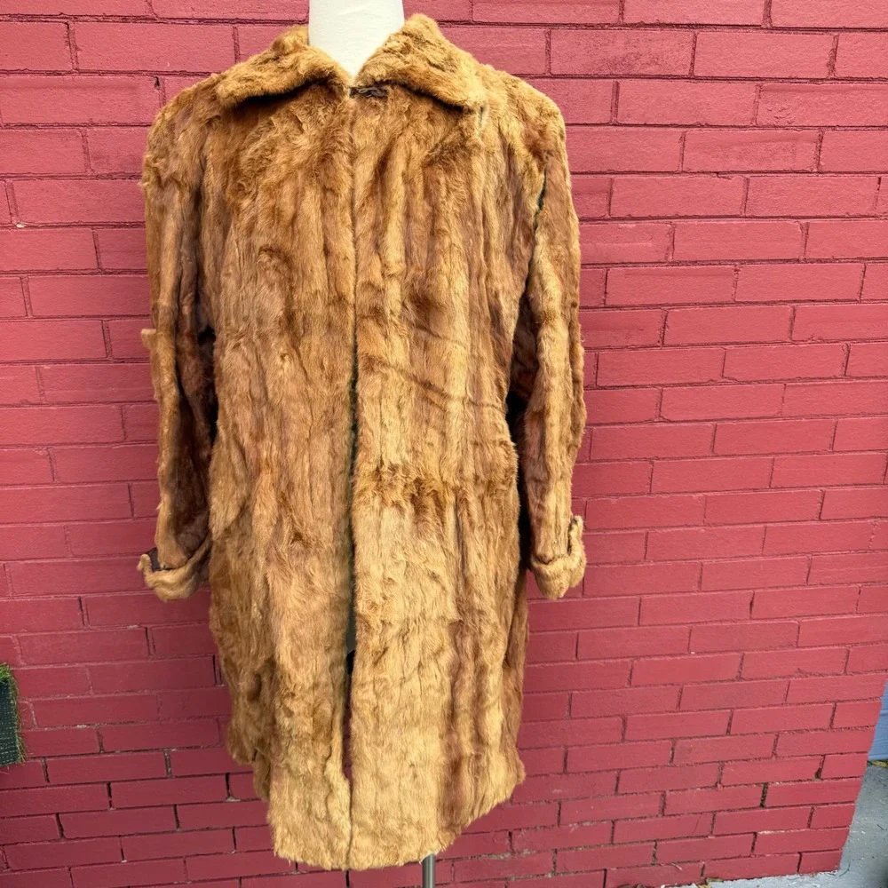 Vtg Kerris Full Length Rabbit Fur Coat‎ Red Womens Size Large Mob Wife Repair